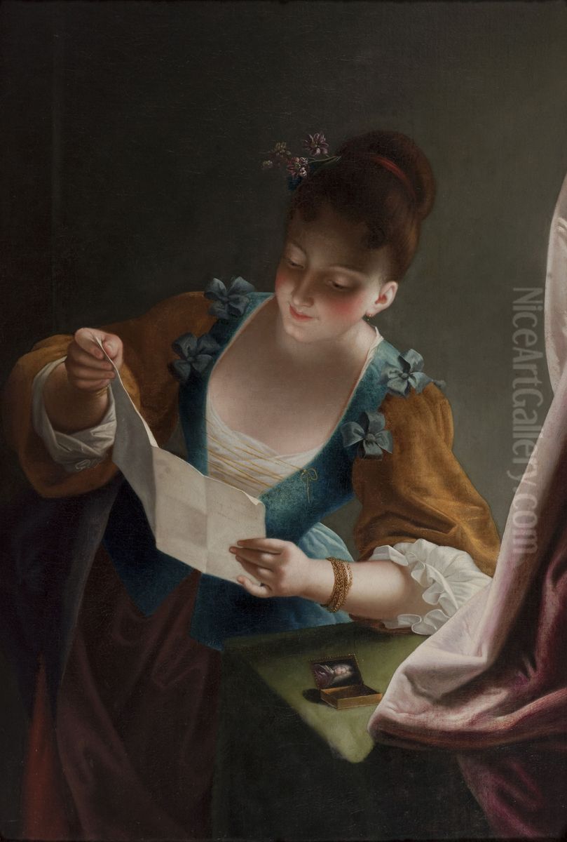 Jeune femme lisant une lettre Oil Painting by Jean Raoux