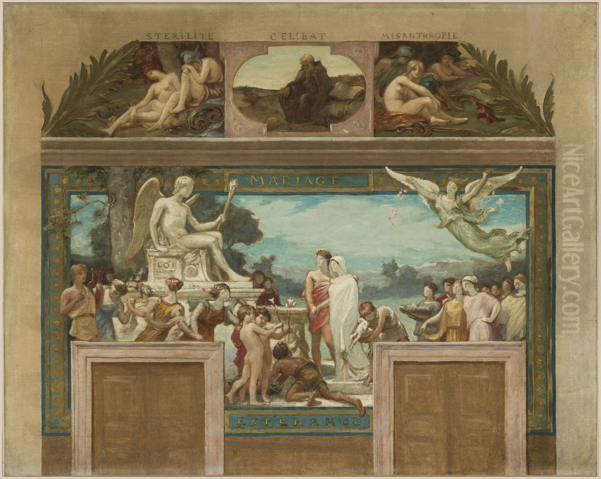 Esquisse pour la mairie de Saint-Maur-des-Fosses : Les Vertus opposees aux Vices (Mariage - Esperance) Oil Painting by Paul Milliet