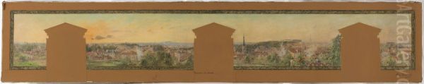 Esquisse pour la salle des fetes de la mairie de Vanves : Panorama de Vanves Oil Painting by Pierre Louis Leger Vauthier
