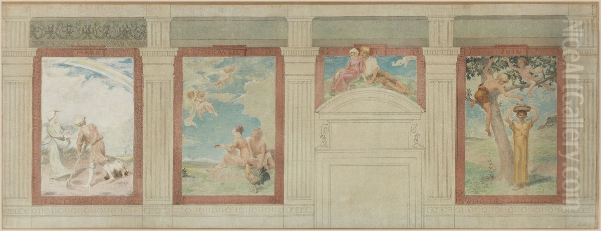 Esquisse pour la mairie du 4eme arrondissement : mars, avril, mai, juin Oil Painting by Paul Milliet