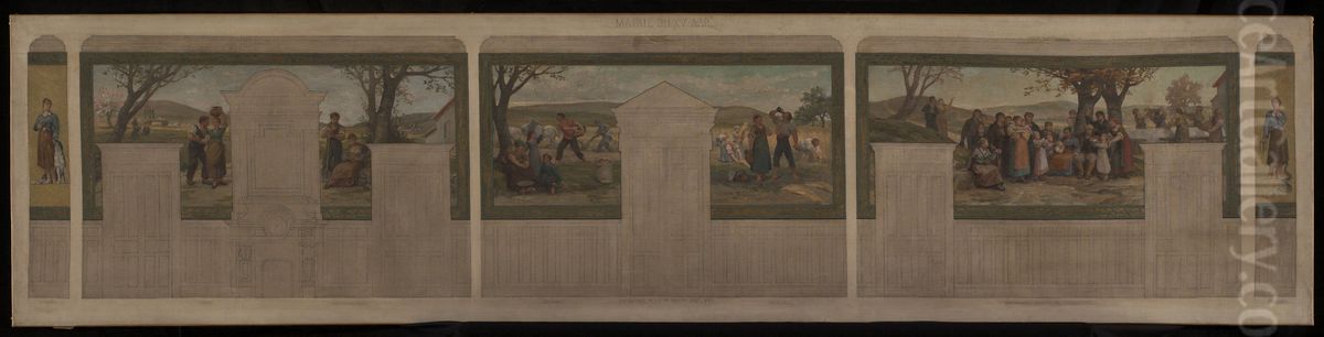 Esquisse pour la salle des mariages de la mairie du 15eme arrondissement : La fidelite. L'amour. L'amour maternel. La semence. Le couronnement de la vie. La cinquantaine. La prudence. Oil Painting by Armand Felix Marie Jobbe-Duval