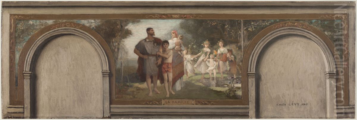 Esquisse pour le salon en hemicycle de la mairie du 16e : La famille Oil Painting by Emile Levy