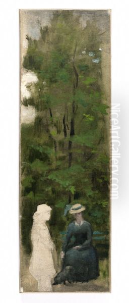 Deux figures de femmes (dont une inachevee) au pied d'un arbre Oil Painting by Henry Cros