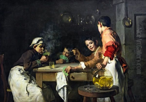 Card playersFrancais:Les joueurs de cartesItaliano:Giocatori di carte. Oil Painting by Joseph Bail