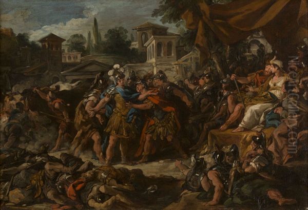 Le Combat des soldats nes des dents du serpent Oil Painting by Jean-Francois de Troy