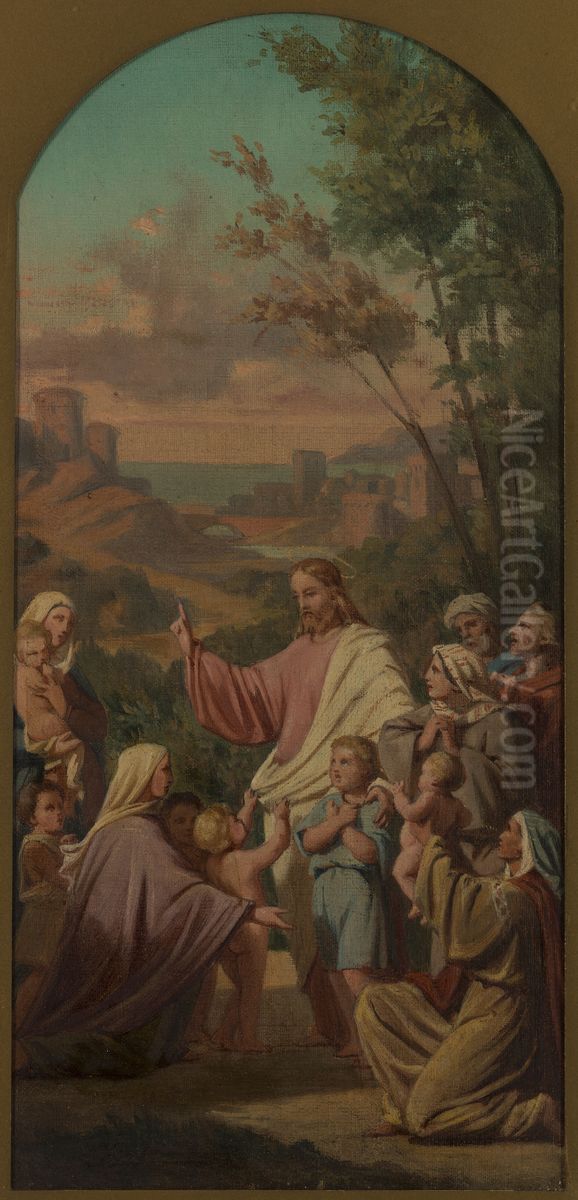Esquisse pour l'eglise Saint-Louis-en-l'Ile : Laissez venir a moi les petits enfants. Oil Painting by Emile Vernet-Lecomte