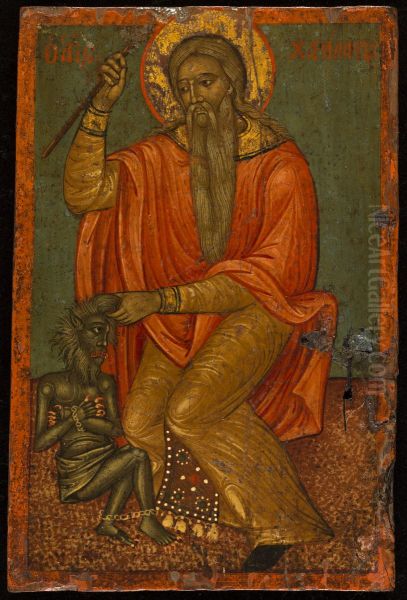 Saint Charalampe et le demon Oil Painting by Ionian Islands