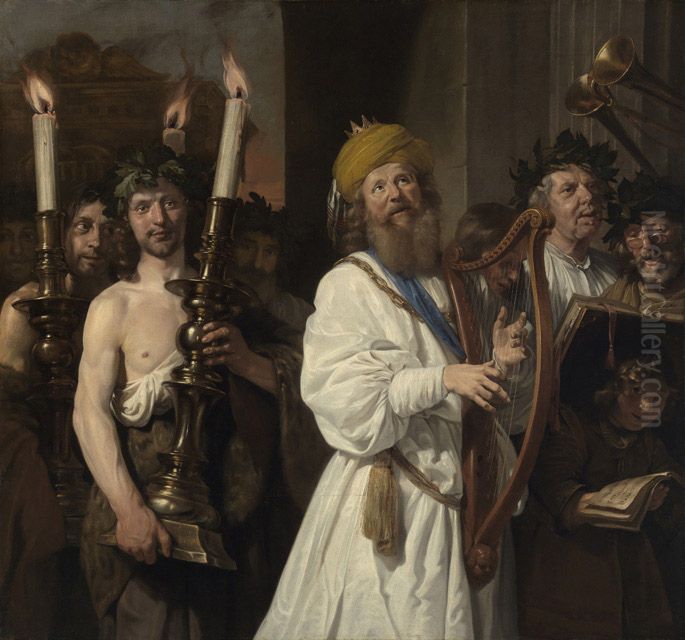 David Playing the Harp Oil Painting by Jan De Bray