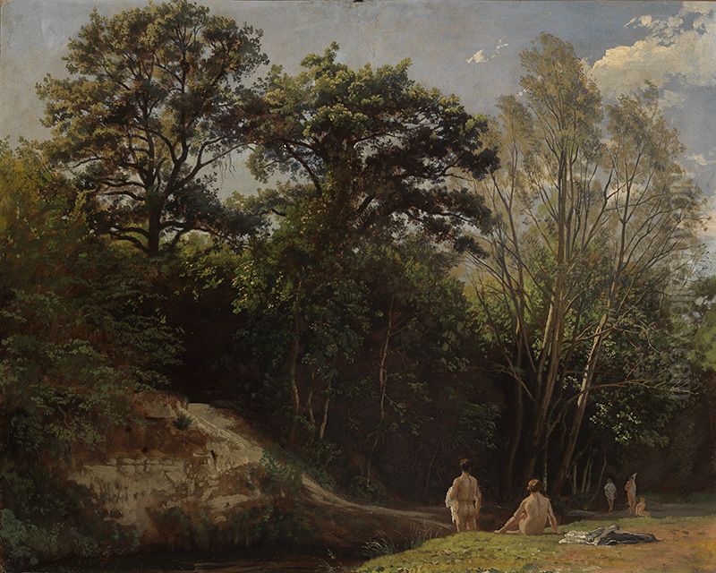 An der Alb II (mit Badenden) Oil Painting by Johann Wilhelm Schirmer An der Alb II (mit Badenden) Oil Painting by Johann Wilhelm Schirmer