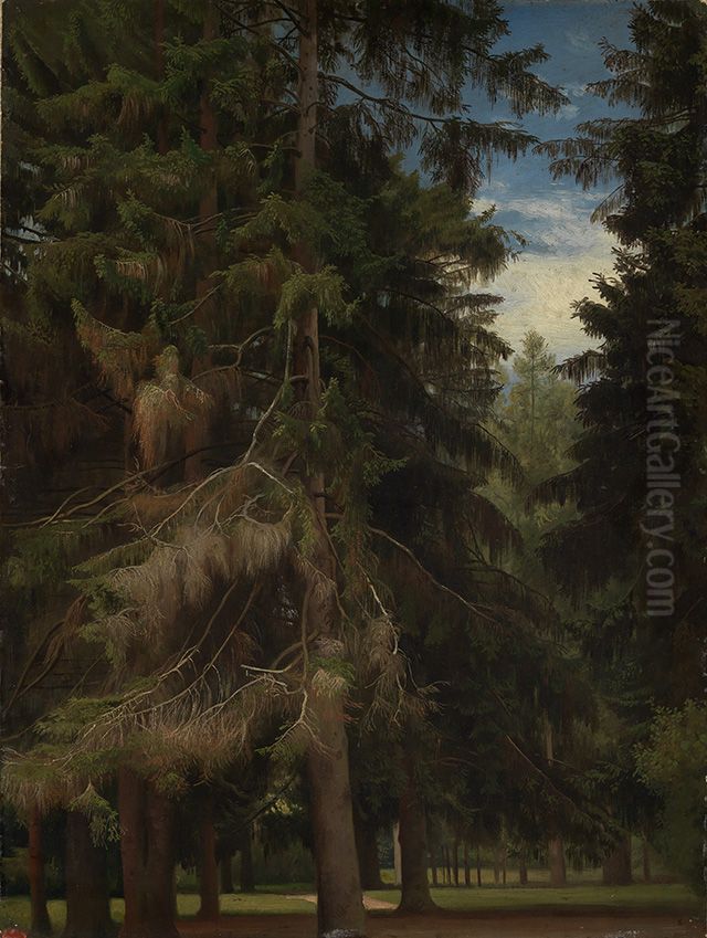 Lichtung im Tannenwald Oil Painting by Johann Wilhelm Schirmer