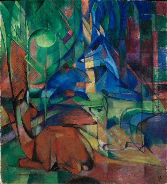 Rehe im Walde II Oil Painting by Franz Marc