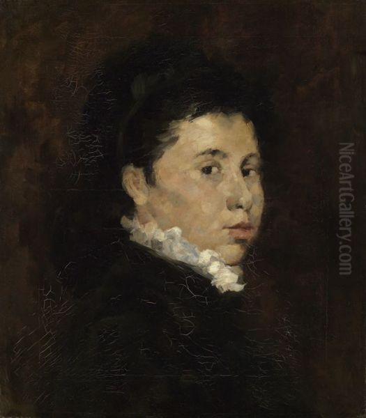 Bildnis einer Dame in schwarzem Kleid mit weisser Halskrause Oil Painting by Wilhelm Leibl