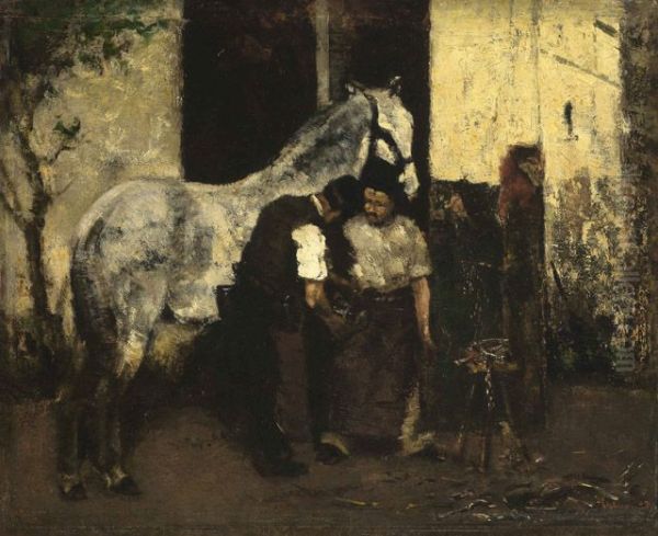 Beim Hufschmied Oil Painting by Max Liebermann