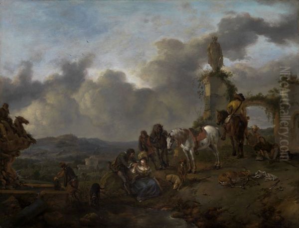 Rastende Jagdgesellschaft Oil Painting by Philips Wouwerman
