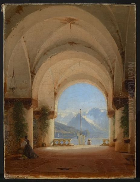 Ausblick aus einem Kreuzgang Oil Painting by August Von Bayer