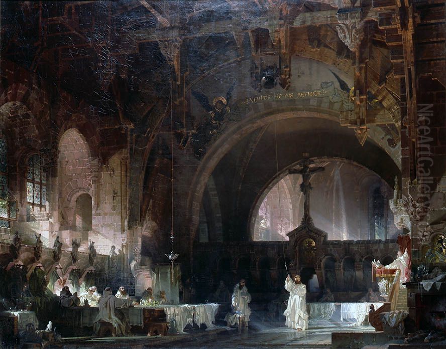 Mittag im Klosterrefektorium Oil Painting by August Von Bayer