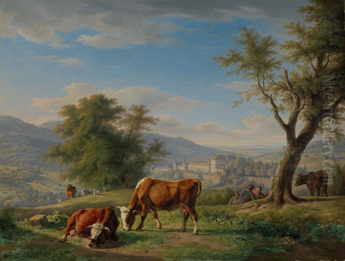 Weidende Tiere in Landschaft bei Baden-Baden Oil Painting by Carl Kuntz