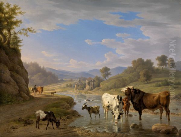 View of Geroldsau near Baden-Baden with cattle Oil Painting by Carl Kuntz