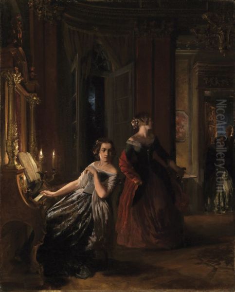 Die Storung Oil Painting by Adolph von Menzel
