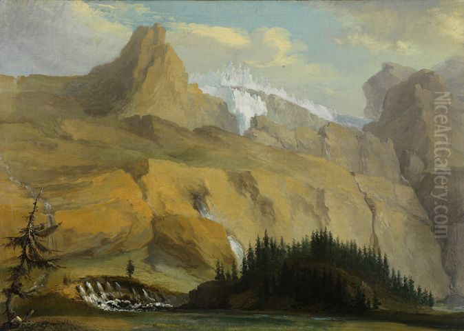 Der Siebenbrunnen im Simmental mit Flughorn und Ratzligletscher Oil Painting by Caspar Wolf