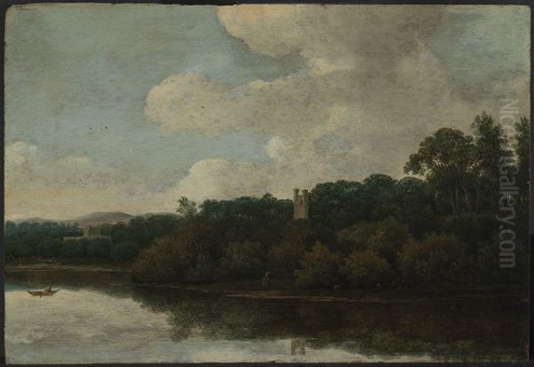 Riverlandscape with a rowboat Oil Painting by Cornelis Hendricksz. The Younger Vroom