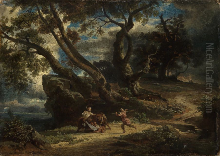 Der Uberfall Oil Painting by Johann Wilhelm Schirmer