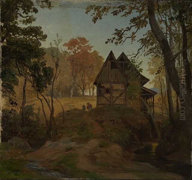 Wassermuhle Oil Painting by Johann Wilhelm Schirmer