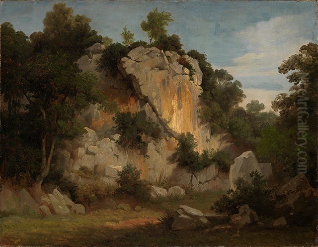 Felswand mit Baumen und Gestrauch Oil Painting by Johann Wilhelm Schirmer