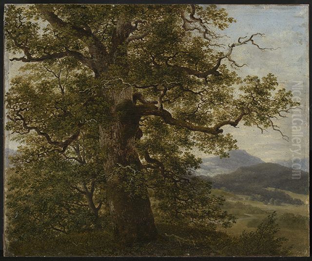 Eichbaum in Landschaft Oil Painting by Georg Wilhelm Issel