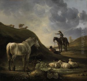 Duinlandschap met een schimmel en een ruiter