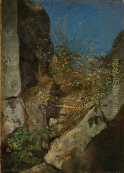 Graser zwischen Felsen Oil Painting by Hans Thoma