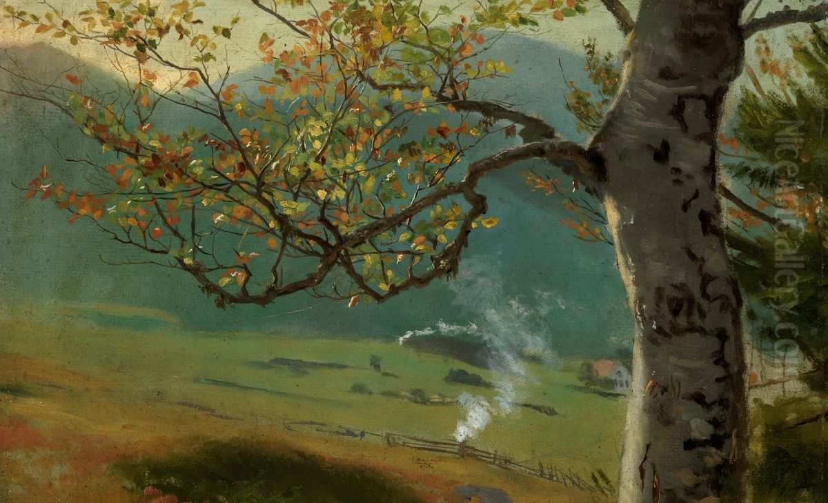 Herbstlicher Baum vor Wiesental Oil Painting by Hans Thoma