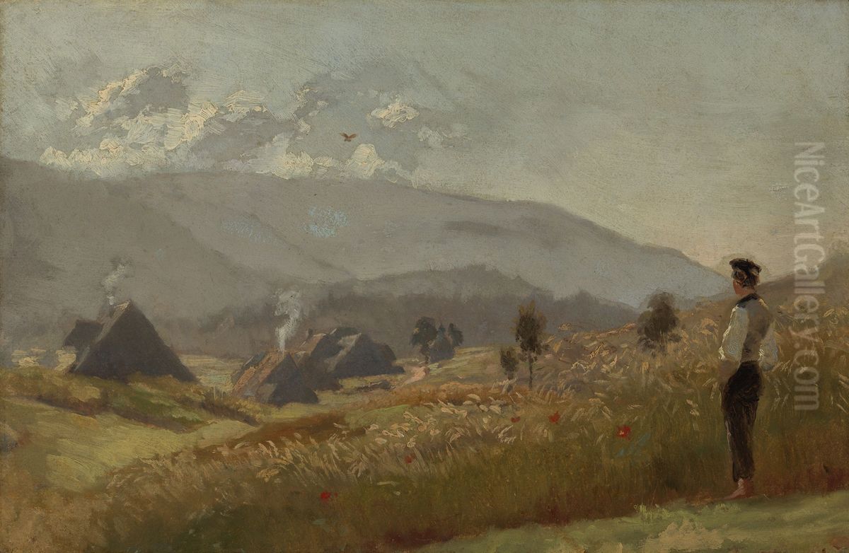 Junger Bauer am Kornfeld Oil Painting by Hans Thoma