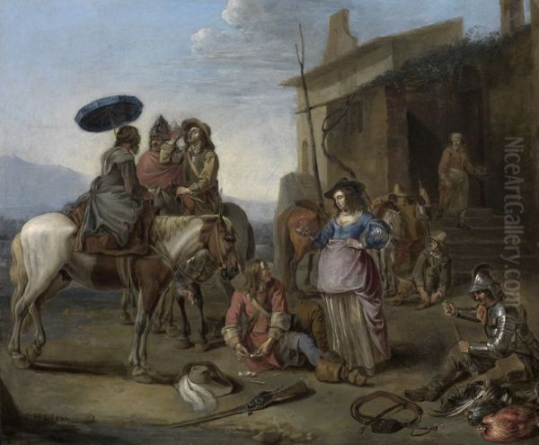 Travelers taking time to rest Oil Painting by Johannes Lingelbach