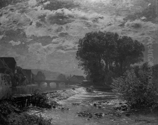 Mondnacht am Enzwehr bei Besigheim Oil Painting by Gustav Schonleber