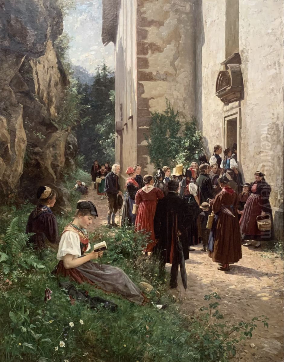 In front of the pilgrimage church in Triberg Oil Painting by Wilhelm Hasemann