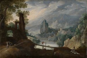 Gebirgslandschaft mit Tobias und Engel