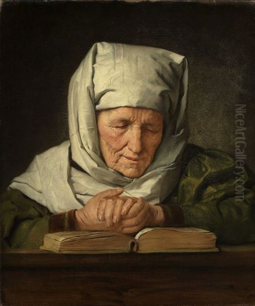 Betende alte Frau Oil Painting by Karl Brunner