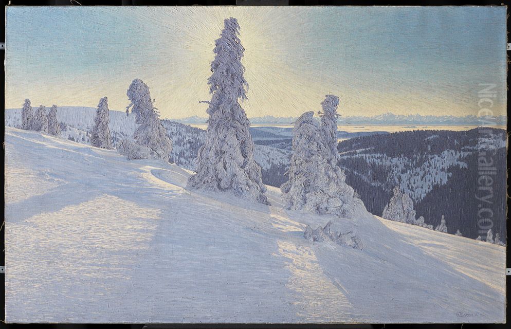 Black Forest firs with ice and snow Oil Painting by Hermann Dischler