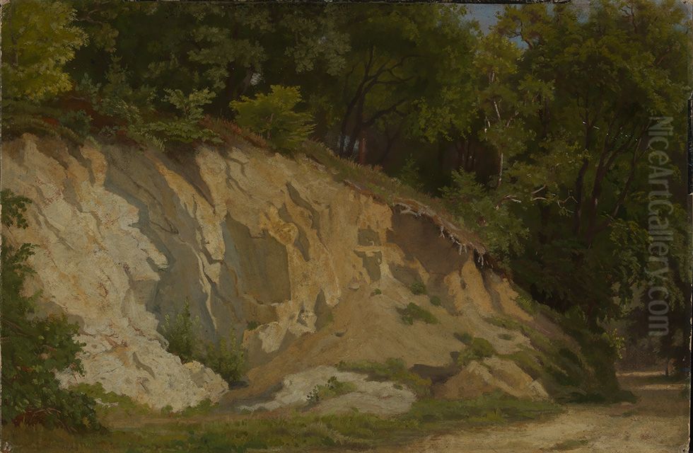 Waldweg mit Felshang Oil Painting by Emil Lugo