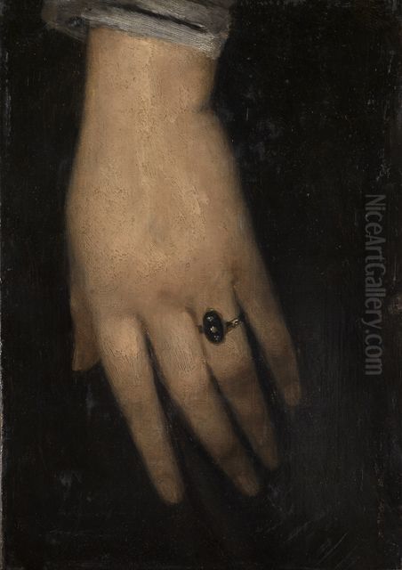 Linke Hand Oil Painting by Wilhelm Leibl