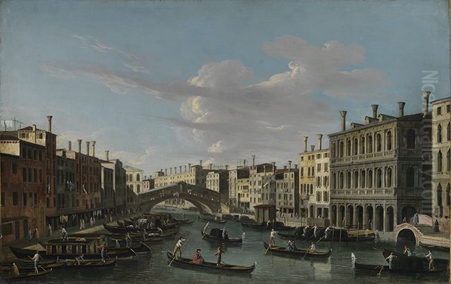 Blick auf den Canale Grande nach Suden zwischen Rio di Salvatore und Rialto Brucke Oil Painting by Canaletto