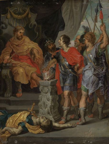 Mucius Scaevola shows fortitude before king Lars Porsenna Oil Painting by Peter Paul Rubens
