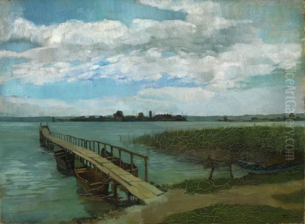Jetty on the Herreninsel in Lake Chiemsee Oil Painting by Wilhelm Trubner