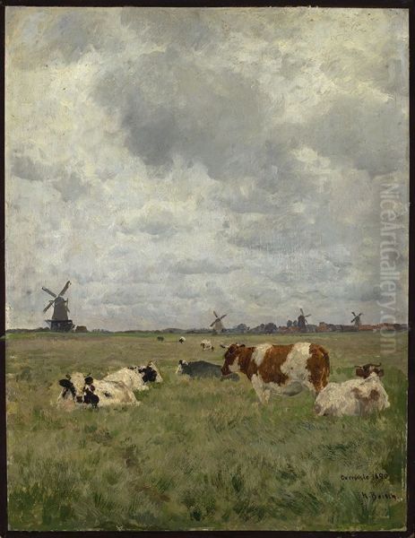 Rinder auf der Weide bei Overschie Oil Painting by Hermann Baisch