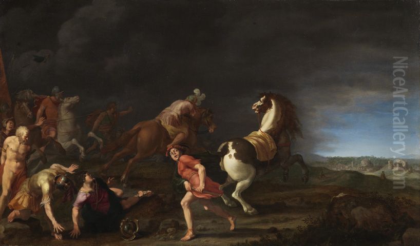 The conversion of St. Paul Oil Painting by Cornelius van Poelenburgh