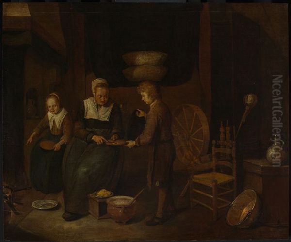 Kucheninterieur mit einem Orangenverkaufer Oil Painting by Quirijn van Brekelenkam