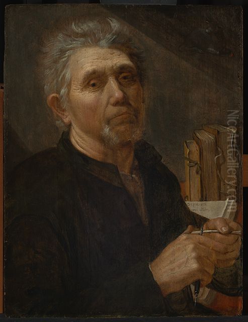 St. Luke cutting his quill Oil Painting by Jacob Gerritsz. Cuyp