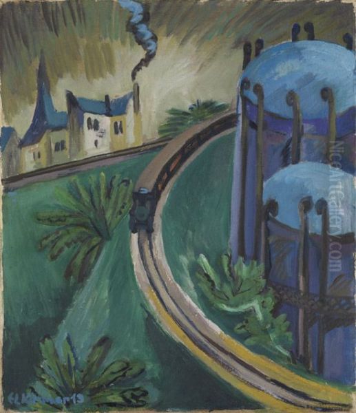 Gaskessel und Vorortsbahn Oil Painting by Ernst Ludwig Kirchner
