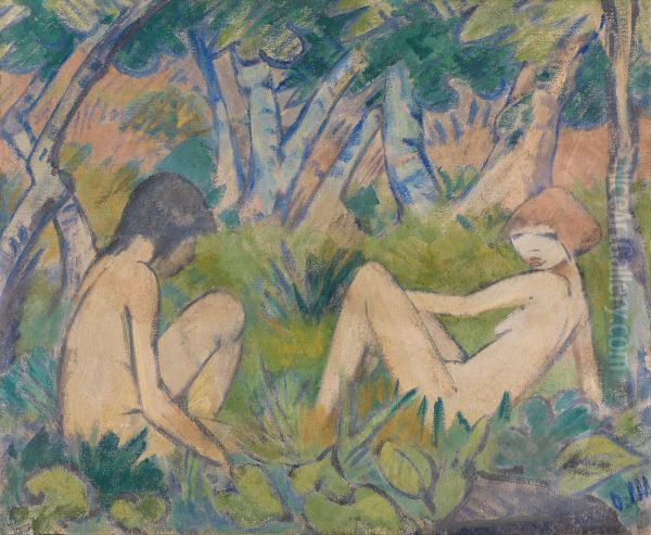 Zwei Madchen im Walde Oil Painting by Otto Mueller